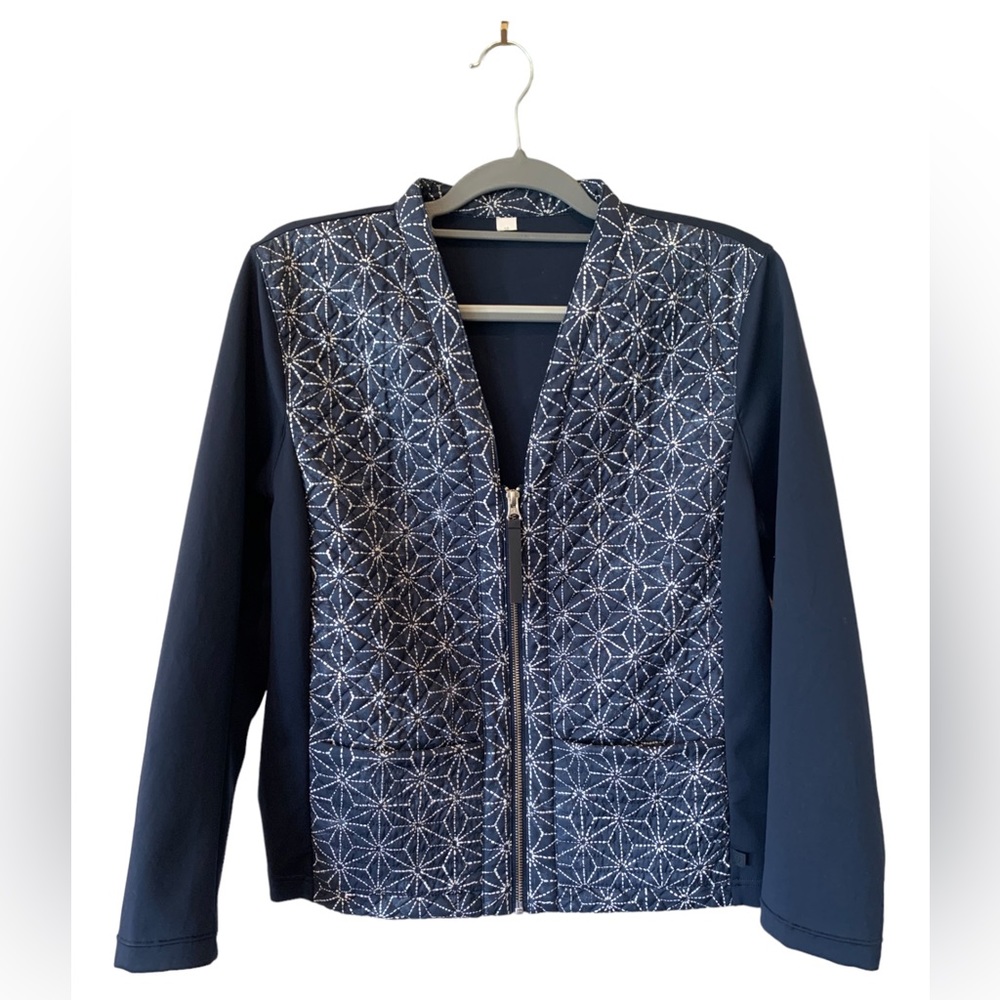 LULULEMON Cardigan and Again Starburst Navy & White Quilted Jacket Size 10 - Picture 2 of 9